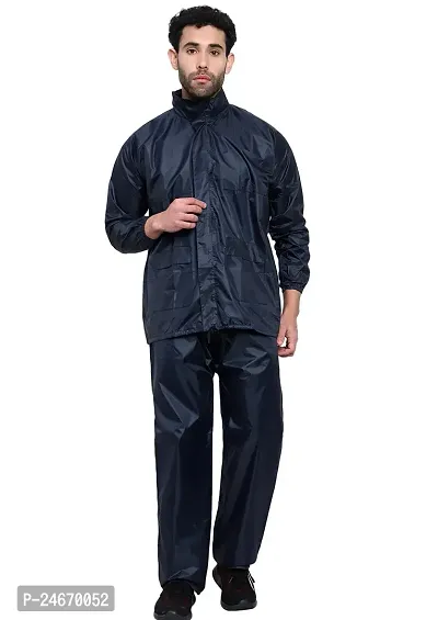 Neekshaa Raincoat for Men Waterproof Raincoat with Hood Raincoat for Men Bike Rain Suit Rain Jacket Suit with Storage Bag Size-Free (Blue)-thumb0