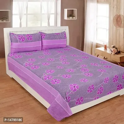 Neekshaa 3D Polycotton Double Bed bedsheet with Two Pillow Cover_Size-90 * 90 inch (Purple Flower Design)