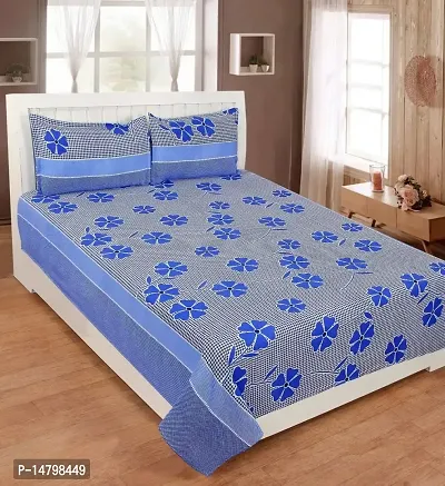 Neekshaa 3D Polycotton Double Bed bedsheet with Two Pillow Cover_Size-90 * 90 inch (Blue Fruity Design)