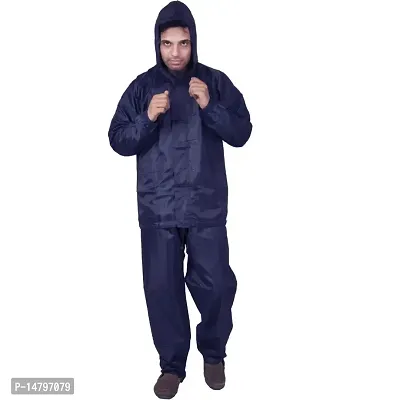 Neekshaa Men's  Women's Raincoat, Rainwear, Barsaati, Rainsuit with Hood, Side Pocket 100% Waterproof Portable Rain Suit-Black  Blue-thumb0