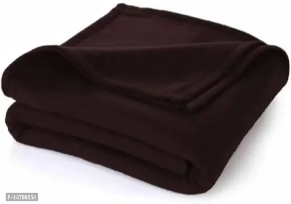 Neekshaa All Season Plain/Solid Light Weight Polar Fleece Single Bed Blanket (152 x 228 cm, Brown)-thumb0