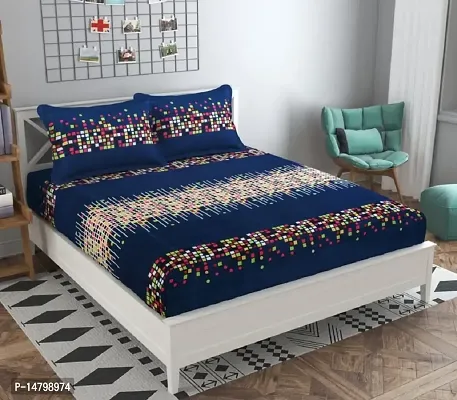 Neekshaa 3D Polycotton Double Bed Bedsheet with Two Pillow Covers_Size-90 * 90 inch (Blue Beats Design)-thumb0