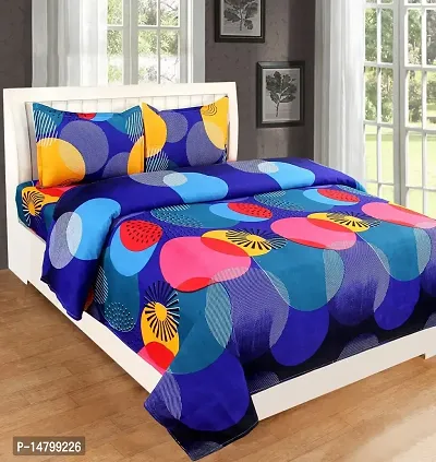Neekshaa 3D Polycotton Double Bed bedsheet with Two Pillow Cover_Size-90 * 90 inch (Blue Circle Design)