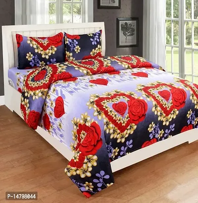 Neekshaa 3D Polycotton Double Bed bedsheet with Two Pillow Cover_Size-90 * 90 inch (Valentine Design)