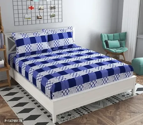 Neekshaa 3D Polycotton Double Bed Bedsheet with Two Pillow Covers_Size-90 * 90 inch (Blue Block Design)