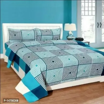 Neekshaa 3D Polycotton Double Bed bedsheet with Two Pillow Cover_Size-88 * 88 inch (Blue Box Design)
