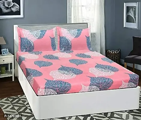 Neekshaa 230 TC Cotton Double Bed Printed Bedsheet with Two Pillow Covers_Size-90*90 inch (Pink Leaf Design)