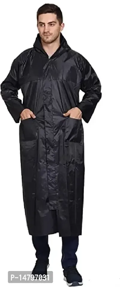 Neekshaa Men's Solid Raincoat/Overcoat with Hoods and Side Pockets, 100% Waterproof Raincoat-thumb2