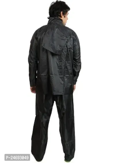 Neekshaa Men Raincoat with Adjustable Hood Waterproof semi Nylon Jacket  Pant with Carrying Pouch Size- XXL (Black)-thumb2