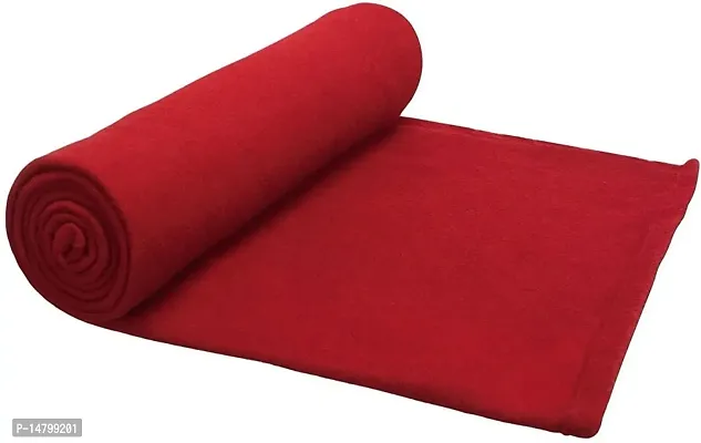 Neeshaa? Plain Polar Single Bed AC Fleece Blanket/Bedsheet (Size:- 228 x 152 cm, Red)