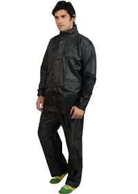 Neekshaa Men Raincoat with Adjustable Hood Waterproof semi Nylon Jacket  Pant with Carrying Pouch Size- XXL (Black)-thumb2