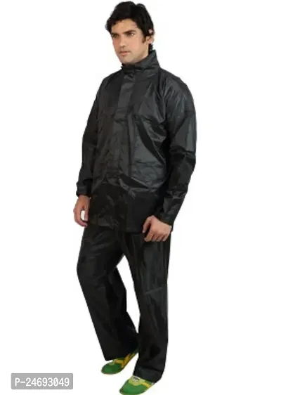Neekshaa Men Raincoat with Adjustable Hood Waterproof semi Nylon Jacket  Pant with Carrying Pouch Size- XXL (Black)-thumb3