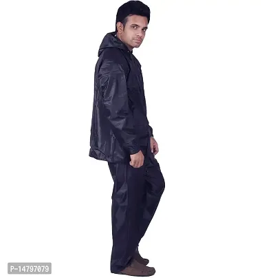 Neekshaa Men's  Women's Raincoat, Rainwear, Barsaati, Rainsuit with Hood, Side Pocket 100% Waterproof Portable Rain Suit-Black  Blue-thumb2