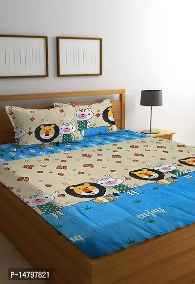 Neekshaa Kids Printed Elastic Fitted Cotton Double Bedsheet with Two Pillow Covers_Size-72x78+8 inches (Lion Design)