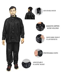 Neekshaa Men Rainwear Men Raincoat Set Coat with Pant Waterproof with Adjustable Hood Rainsuit Size-M (Black)-thumb2