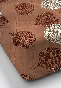 Neekshaa Elastic Fitted Cotton Double Printed Bedsheet with Two Pillow Covers_Size-72x78+8 inches (Brown Leaf Design)-thumb1