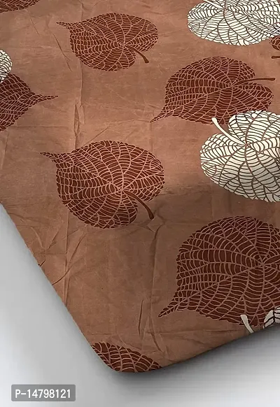 Neekshaa Elastic Fitted Cotton Double Printed Bedsheet with Two Pillow Covers_Size-72x78+8 inches (Brown Leaf Design)-thumb2