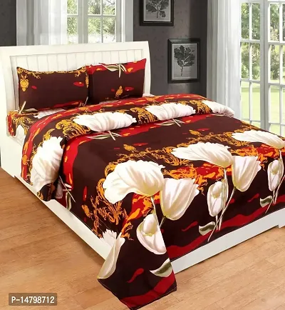 Neekshaa 3D Polycotton Double Bed bedsheet with Two Pillow Cover_Size-90 * 90 inch (Brown Flower Design)