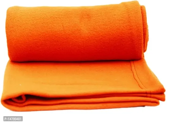 Neeshaa? Plain Polar Single Bed AC Fleece Blanket/Bedsheet (Size:- 228 x 152 cm, Orange)-thumb0