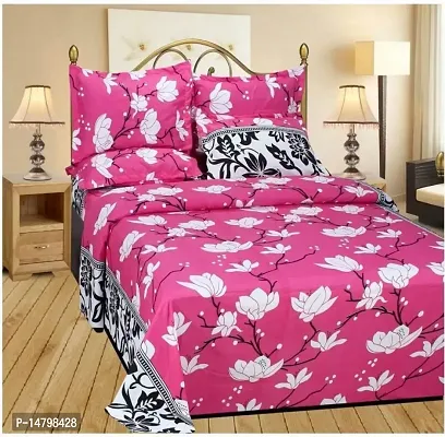 Neekshaa 3D Polycotton Double Bed bedsheet with Two Pillow Cover_Size-90 * 90 inch (Pink Flower Design)