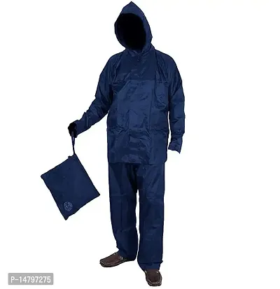 Overcoat With Hood Side Pocket 100 Per Waterproof Portable Rain Suit Black Blue-thumb2