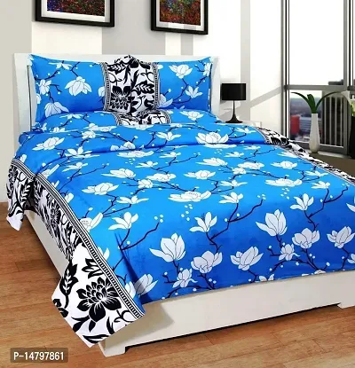 Neekshaa 3D Polycotton Double Bed bedsheet with Two Pillow Cover_Size-90 * 90 inch (Blue  Black Border Design)