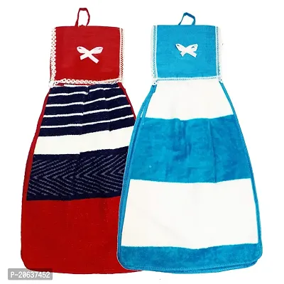 Neekshaa Double Sided Printed Soft Cotton Hanging Hand Towel, Napkin for Wash and Kitchen Basin (Multicolor) - Pack of 2