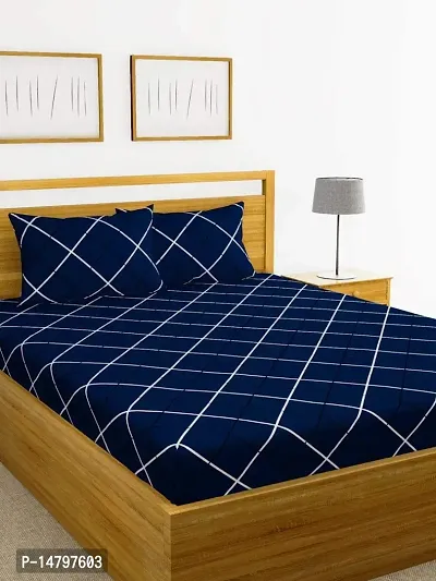 Neekshaa Elastic Fitted Cotton Double Printed Bedsheet with Two Pillow Covers_Size-72x78+8 inches (Dark Blue Design)