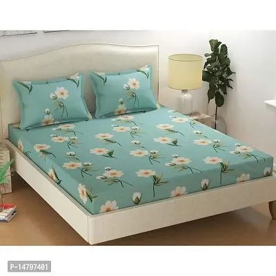 Neekshaa 230 TC Cotton Double Bed Printed Bedsheet with Two Pillow Covers_Size-90*90 inch (Flower Design)