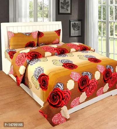 Neekshaa 3D Polycotton Double Bed bedsheet with Two Pillow Cover_Size-90 * 90 inch (Rose Gold Design)