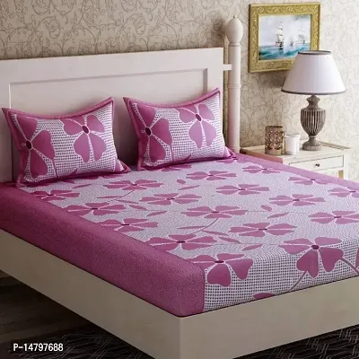 Neekshaa 3D Polycotton Double Bed bedsheet with Two Pillow Cover_Size-88 * 88 inch (Pink Fruity Design)