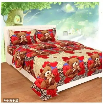 Neekshaa 3D Polycotton Double Bed bedsheet with Two Pillow Cover_Size-88 * 88 inch (Teddy Bear Design)