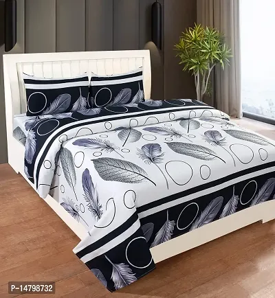 Neekshaa 3D Polycotton Double Bed bedsheet with Two Pillow Cover_Size-88 * 88 inch (White Pank Design)-thumb0