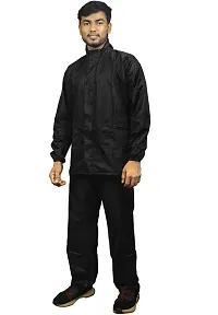 Neekshaa Men Rainwear Men Raincoat Set Coat with Pant Waterproof with Adjustable Hood Rainsuit Size-Free (Black)-thumb1