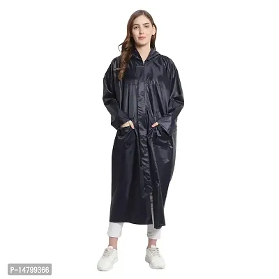 Neekshaa Women's Solid Rain Coat/Overcoat with Hoods and Side Pockets, 100% Waterproof Raincoat, Size-XXL, Color-Blue
