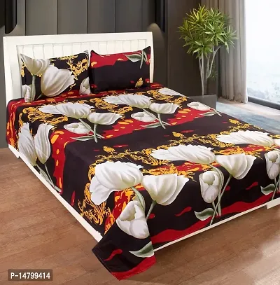 Neekshaa 3D Polycotton Double Bedsheet with Two Pillow Cover_Size-90 * 90 inch (Brown Flower Design)-thumb0