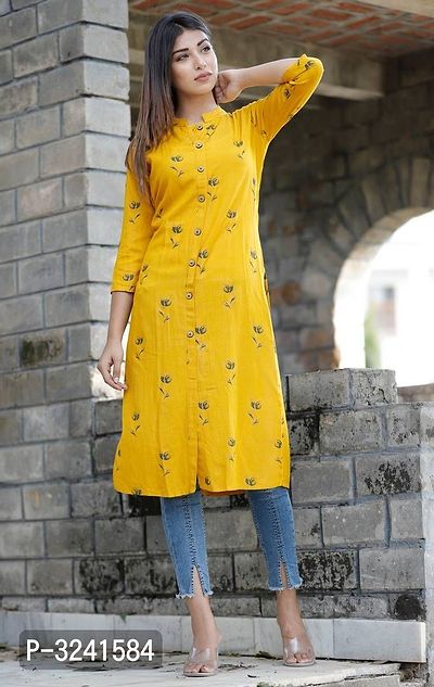 Elite Yellow Printed Rayon Women's Kurti-thumb0