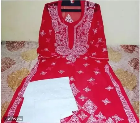 Stylish Red Georgette Kurta With Pant Set For Women