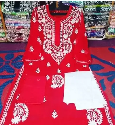 Stylish Red Georgette Kurta With Pant Set For Women