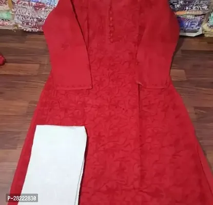 Stylish Red Cotton Kurta With Pant Set For Women