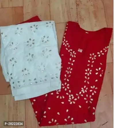 Stylish Red Cotton Kurta With Pant Set For Women
