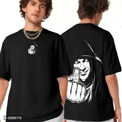 Stylish Cotton Black Printed Round Neck T-shirt For Men-thumb0