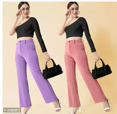 Trendy Multicoloured Cotton Blend Solid Trouser for Women Pack of 2-thumb0