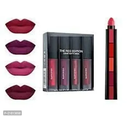 4in1 Liquid Matte Minis Lipstick Red Edition, 6-ml with 5 Shades Crayon Lipstick