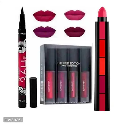 4in1 Liquid Red Edition Matte Minis Lipstick, 6-ml with 36H Eyeliner and 5 Lipstick in 1 Matte Lipstick-thumb0