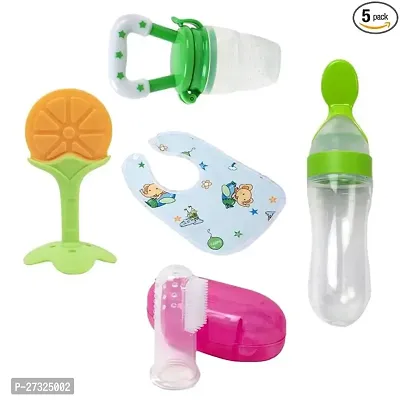 JAISVIK Baby fruit feeder with teether, nibbler, finger brush  baby bib for feeding Teether and Feeder in multicolor