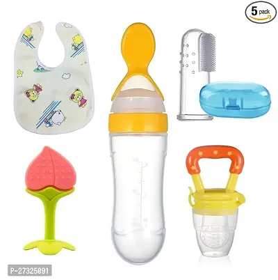 JAISVIK Baby fruit feeder with teether, nibbler, finger brush  baby bib for feeding Teether and Feeder IN MULTICOLOR