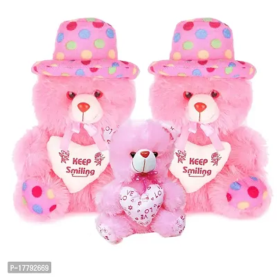 Pink Soft Toy30cm, 15cm Teddy Bear Cute Cap Style Gifts for Kids  Girls Pack of 3 Multi-Color-thumb0