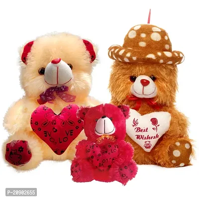Cream and Brown Teddy Bear Cap Style with Heart (13Inch) and Red mini (6inch) Setnbsp;ofnbsp;3-thumb0