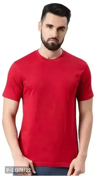 Elegant Red Cotton Solid Round Neck Tees For Men-thumb0